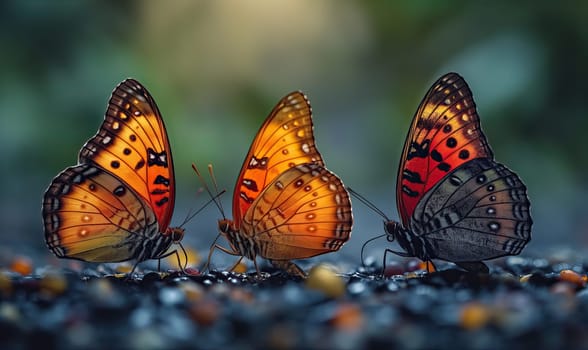 Colorful butterflies on a blurred natural background. Selective soft focus