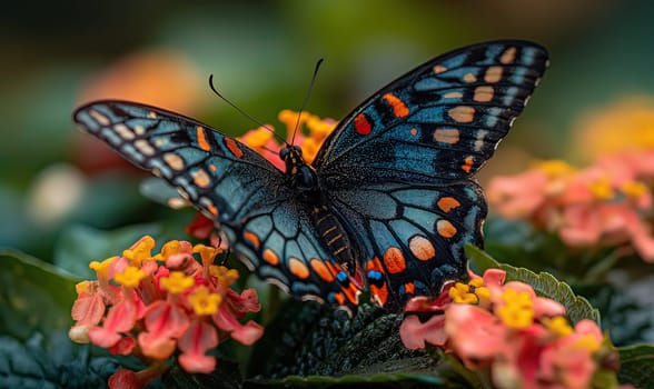 Colorful butterfly on a blurred natural background. Selective soft focus