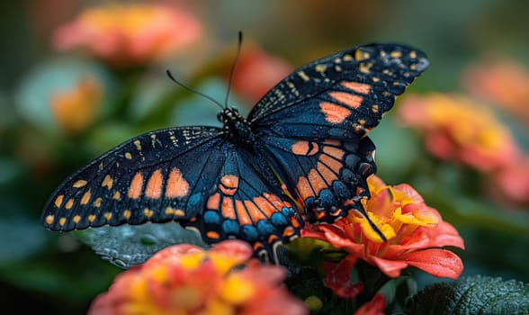 Colorful butterfly on a blurred natural background. Selective soft focus