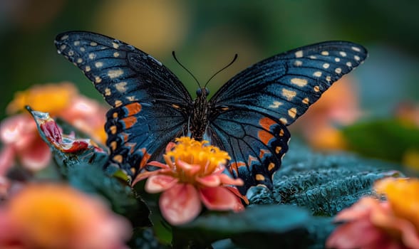 Colorful butterfly on a blurred natural background. Selective soft focus