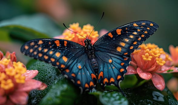 Colorful butterfly on a blurred natural background. Selective soft focus
