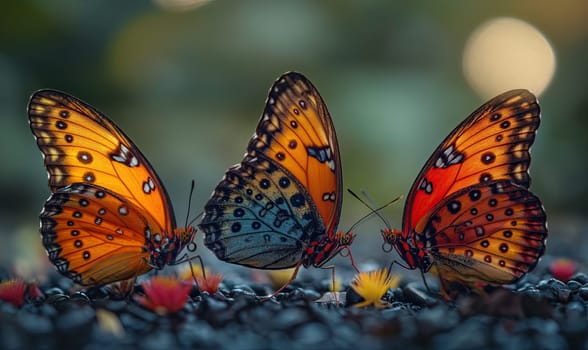 Colorful butterflies on a blurred natural background. Selective soft focus