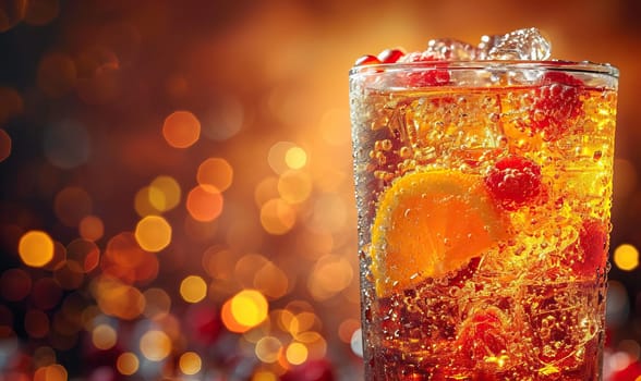 Drinks with berries and ice cubes on a blurred background. Selective soft focus