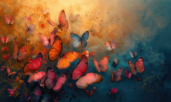 Colorful butterflies on an abstract background. Selective soft focus