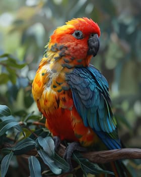 A colorful parrot sits on a branch. Selective soft focus