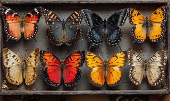 Set of colorful butterflies on a dark background. Selective soft focus