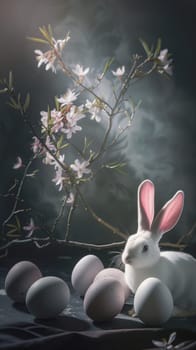 Easter bunny with eggs vertical background ai generated image