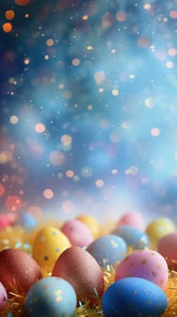 Easter colored eggs with bokeh vertical background ai generated image