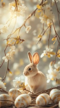 Easter bunny with eggs vertical background ai generated image