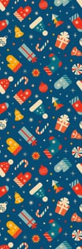 Blue Festive Retro Christmas Winter Bookmark for printing