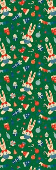 Green Retro Rabbits and Christmas toys bookmark printable