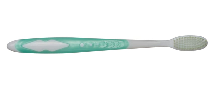 White plastic toothbrush on isolated background, top view