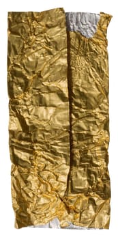 Sheet of golden foil isolated on white background, close up