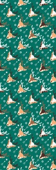 Green Beige Festive Scandinavian deer's Bookmark printable