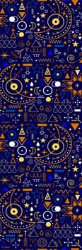 Blue yellow linear geometric astrological pattern printable bookmark printable