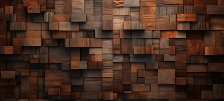 Close-up of an assortment of wooden blocks creating a textured wall, suitable for backgrounds or patterns.