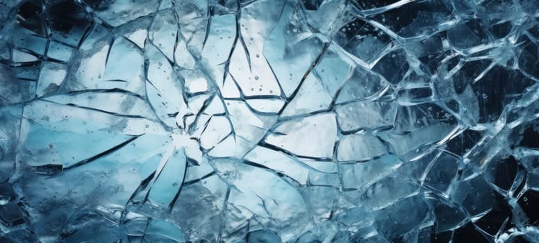 Close-up of a cracked ice pattern on a blue surface, depicting cold and frost textures.
