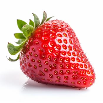 Ripe strawberry with vibrant red color and seeds visible.