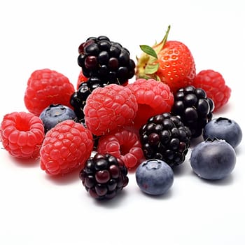 An assortment of fresh berries isolated on white background.