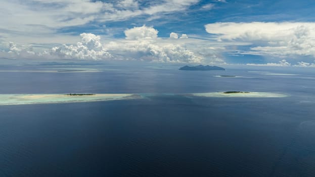 Aerial view of tropical islands in the Tun Sakaran Marine Park. Sabah, Malaysia.