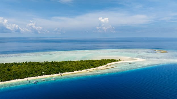 Top view of beautiful island with sandy beach in tropical sea. Mataking islet.Tun Sakaran Marine Park. Borneo, Sabah, Malaysia.