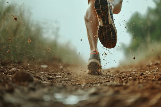 Runner's legs, Runner, athlete, a man running on the long road, selective focus on legs.