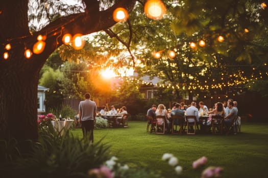 An outdoors family party, High angle view of Family and Friends party at backyard.