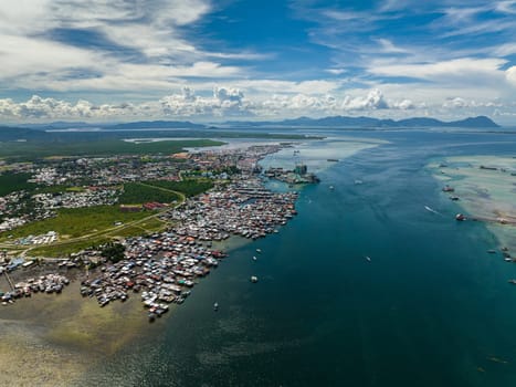 Aerial drone of tropical islands and blue sea. Borneo, Sabah, Malaysia.