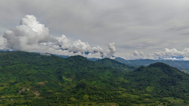 Tropical landscape with mountains and jungle. Borneo, Sabah, Malaysia.