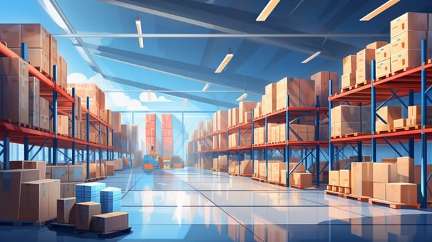 Warehouse and Boxes - 3D Rendering. High quality photo