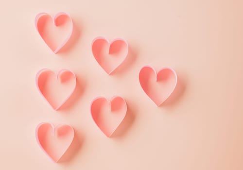 Happy Valentines Day. Flat lay pink ribbon heart shaped on pastel pink background, Festive background with copy space, Mother's day, Woman's day