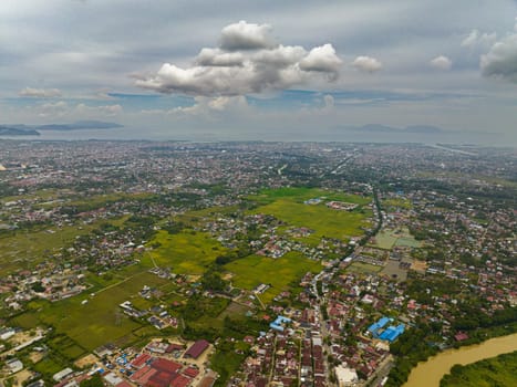 Aerial view of Banda Aceh is the capital and largest city in the province of Aceh. Sumatra, Indonesia.