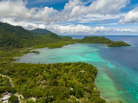 Top view of islands and bays with lagoons in the tropics. Weh Island. Indonesia.