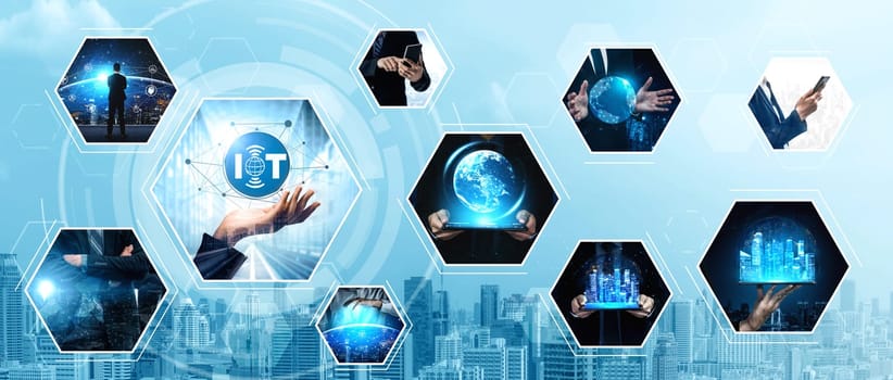 Communication technology , smart connection IOT and people network technology concept. People using connective device to connect to the secured internet network and cloud computing server vexel