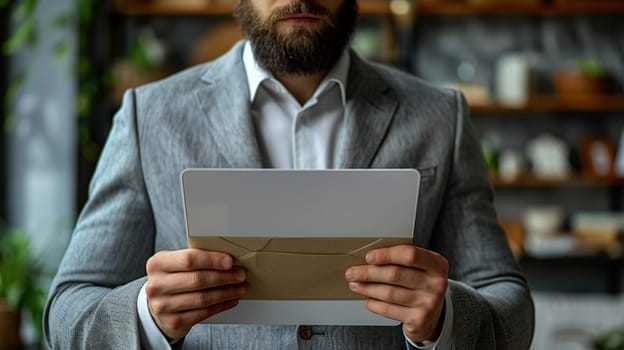 Businessman with tablet, technology, or corporate communication isolated on studio background. Internet, connectivity, or networking professional, male worker or checking his email on mockup space.