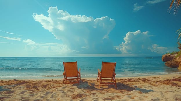 Holiday and vacation concept for tourism. Chairs on the sandy beach. Tropical scenery.