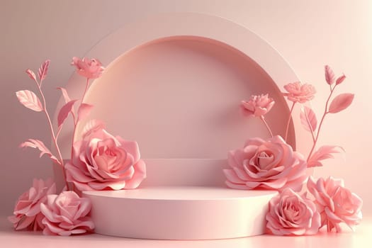 Podium background flower rose product for advertising. Generative AI.