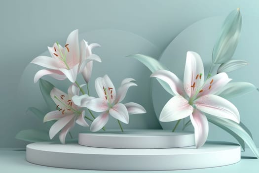 Podium background flower rose product for advertising. Generative AI.