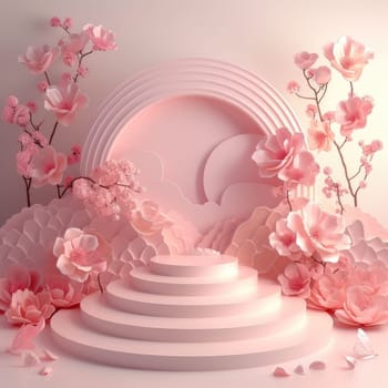 Podium background flower rose product for advertising. Generative AI.