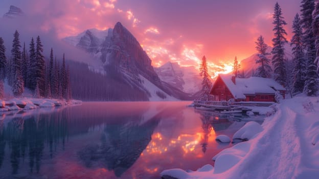 ONTARIO - JANUARY 23, 2020: Emerald Lake at Sunset, Yoho National Park, Ontario