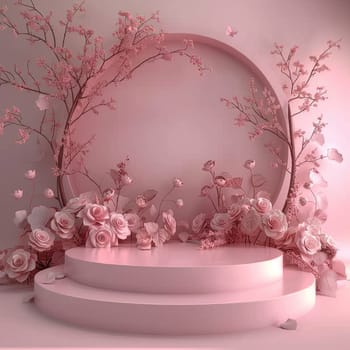 Podium background flower rose product for advertising. Generative AI.