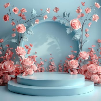 Podium background flower rose product for advertising. Generative AI.