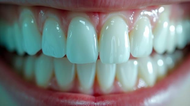 A close up of a person's teeth with white and yellow