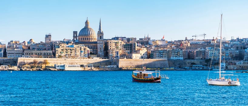 Valletta Malta city Skyline, colorful house balcony Malta Valletta city