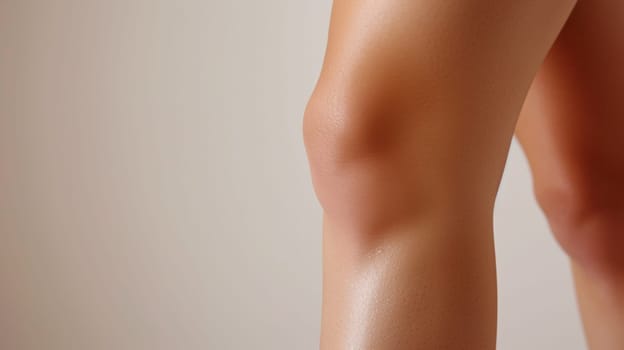 A close up of a woman's legs with her knee bent