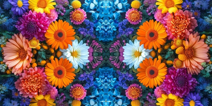A colorful pattern of flowers arranged in a circle