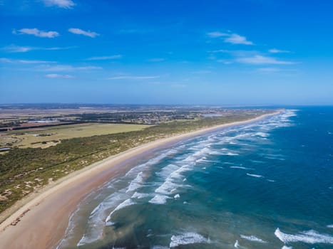 The idyllic Thirteenth Beach near Barwon Heads from Breamlea on a hot summer's day in Victoria, Australia