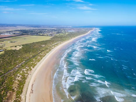 The idyllic Thirteenth Beach near Barwon Heads from Breamlea on a hot summer's day in Victoria, Australia