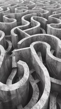 A black and white photo of a maze with many different shapes