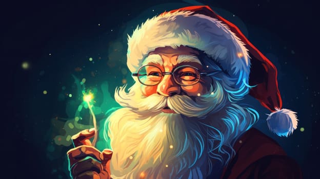 A close up of a painting of santa claus holding something